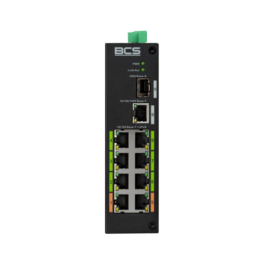 BCS BCS-L-SP08E01G-1SFP(2) Switch industrial PoE pe 8 porturi pe șină DIN 120W