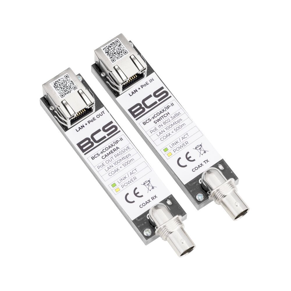 Set Transmițător-Receptor PoE BCS BCS-XCOAX/IP-III cu Convertor Ethernet 10/100Mbps