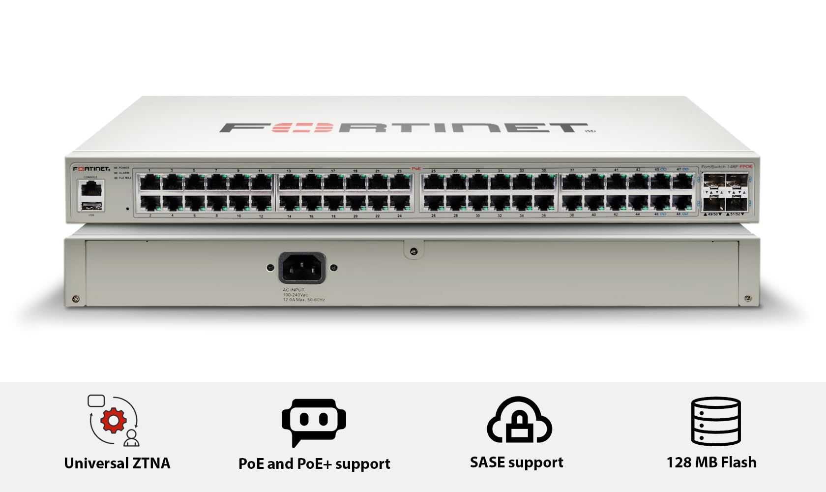 Fortinet FS-148F-POE switch-uri L2 Gigabit Ethernet (10/100/1000) Power over Ethernet (PoE) Suport 1U Alb