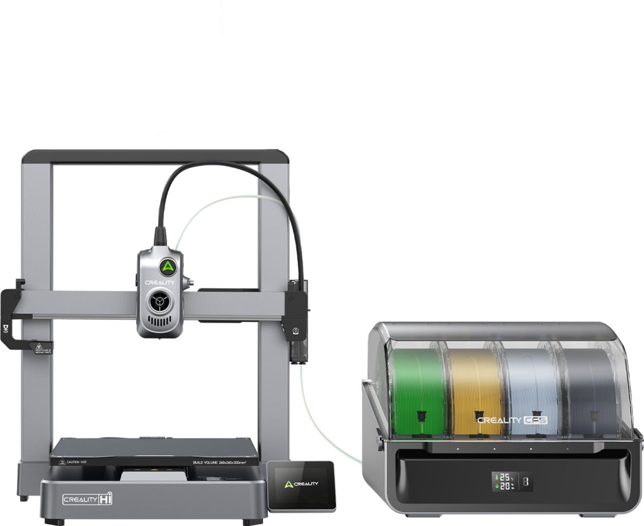 CREALITY HI 3D PRINTER, Tehnologie FDM, Volum printare: 260 × 260 × 300 mm, dimensiuni imprimanta: 409 × 392 × 477 mm, Touchscreen 3.2 , Camera video pentru monitorizare, Senzor filament, Viteza printare: 300mm/s standard, 500mm/s max, Acuratete: 100±0.1 mm, inaltime strat: 0.1-0.35 mm, Direct drive