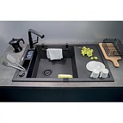 DEANTE BLACK NERO MATT MAGNETIC 1-BOWL GRANITE SINK WITH DRAINER