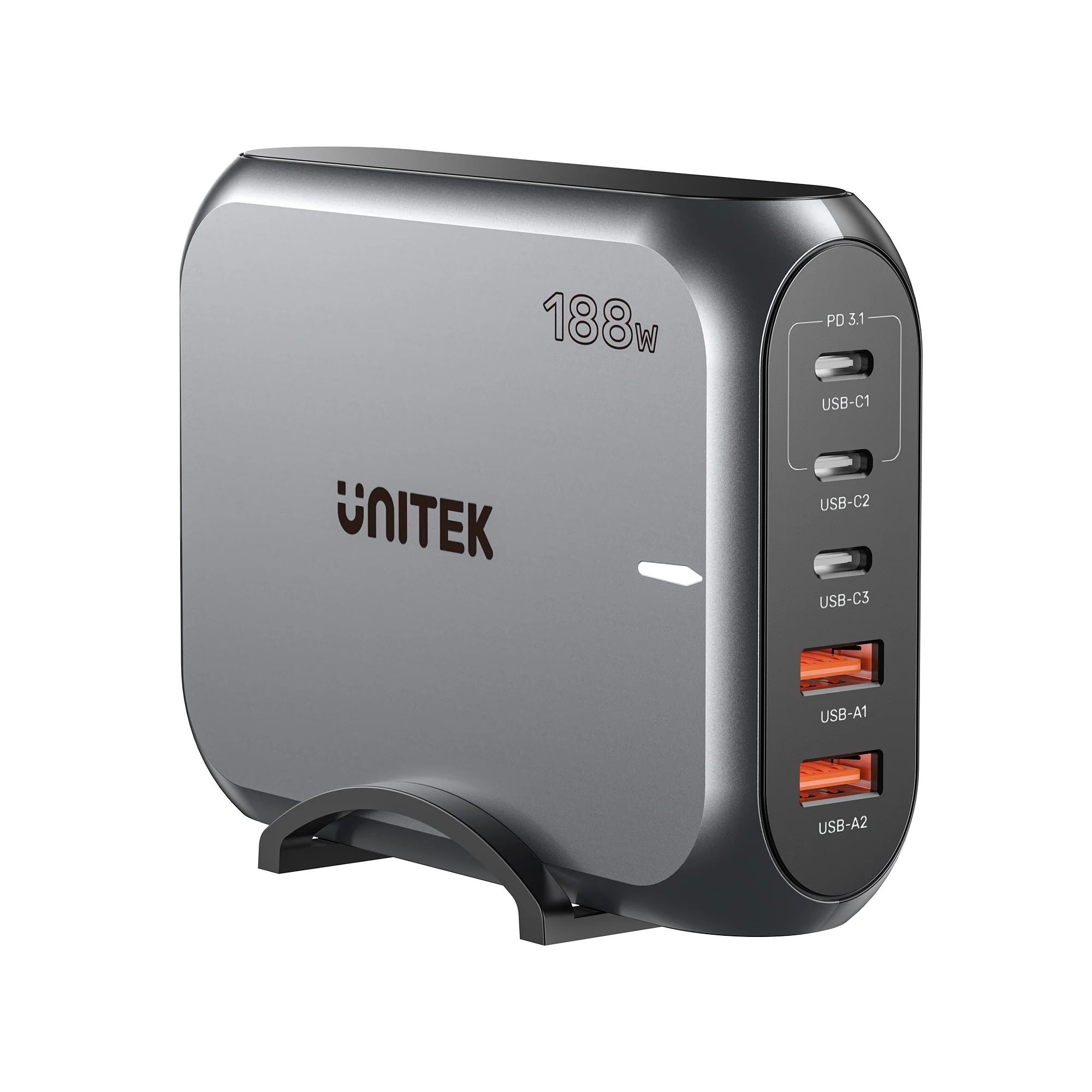 GaN network charger - Unitek P1234AGY01-EU | 188W 3x USB-C 2x USB-A