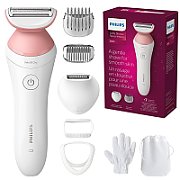Aparat de ras fara fir umed si uscat PHILIPS Lady Shaver Seria 6000 BRL146/00, Wet&Dry, 10 ore incarcare, 40 min utilizare, Husa, Manusa exfoliere, Alb/Roz, L x A x I (mm) 60x120x185