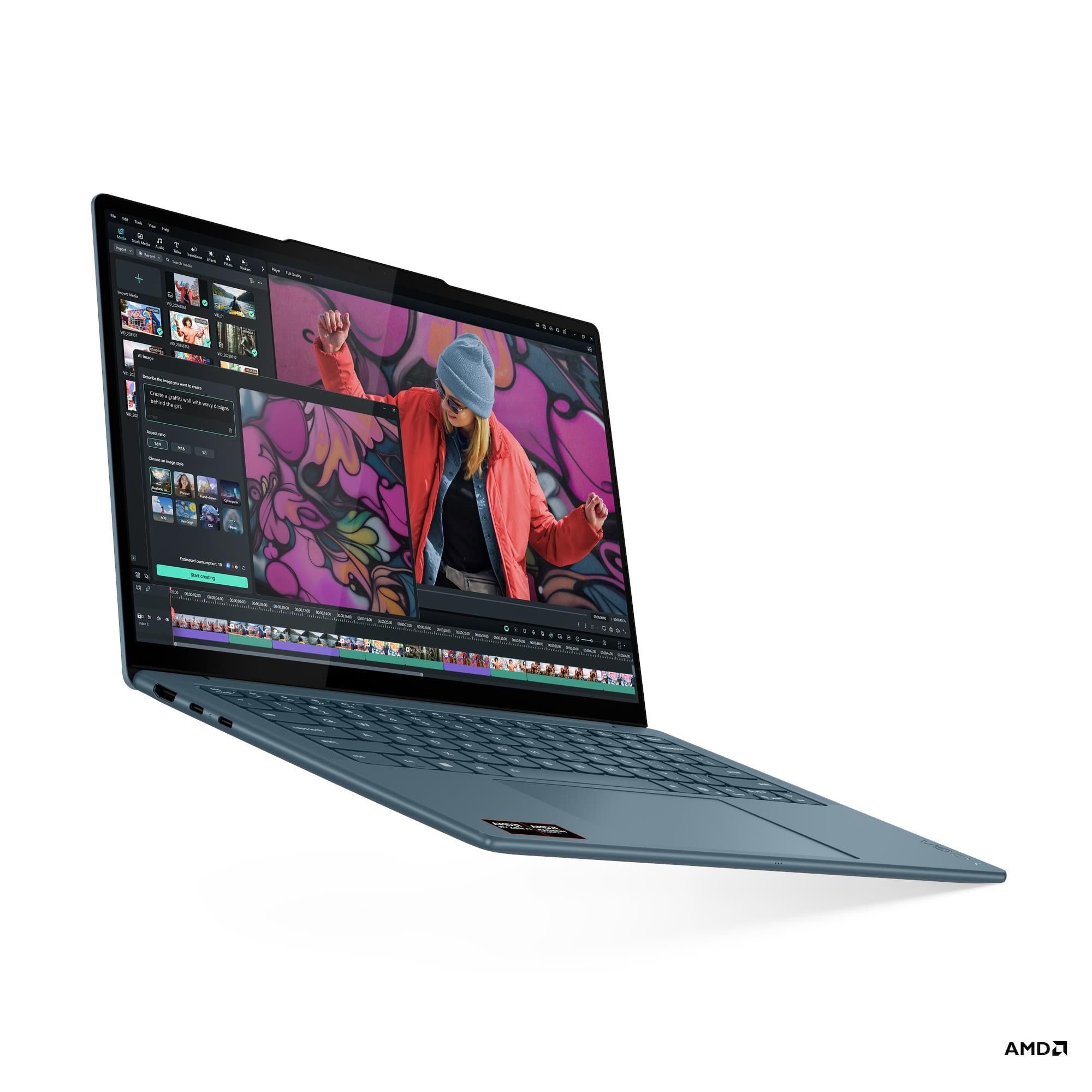 Laptop Lenovo Yoga Slim 7 83JY002GPB, 14 inch 1920 x 1200, AMD 340 (6 C / 12 T, 2.0 GHz - 4.8 GHz, 6 MB + 16 MB cache), 16 GB LPDDR5X, 512 GB SSD, AMD Radeon Graphics, Windows 11 Home, Tidal Teal