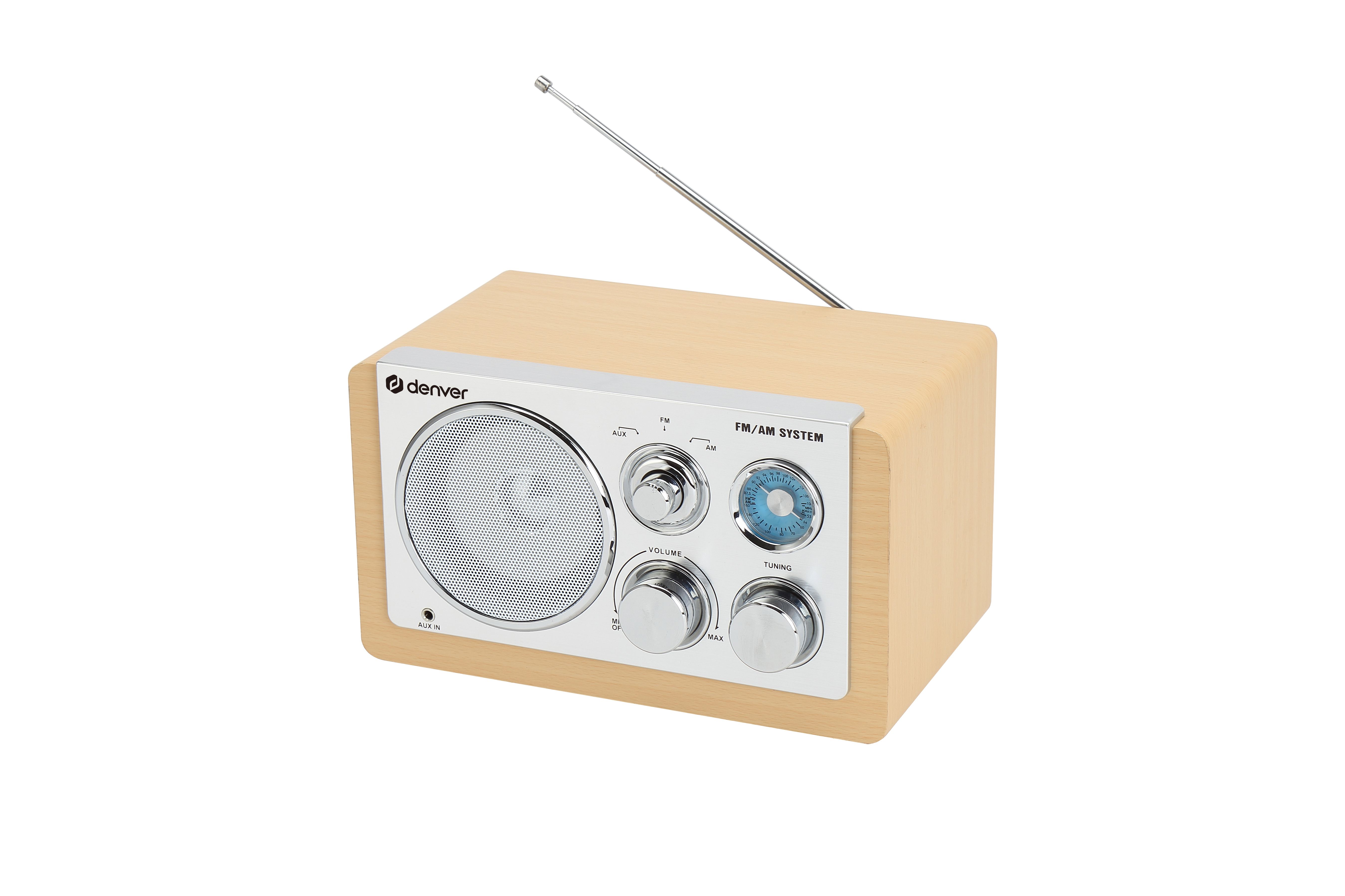 Denver TR-63LW radio Personal Analog Bamboo  Silver
