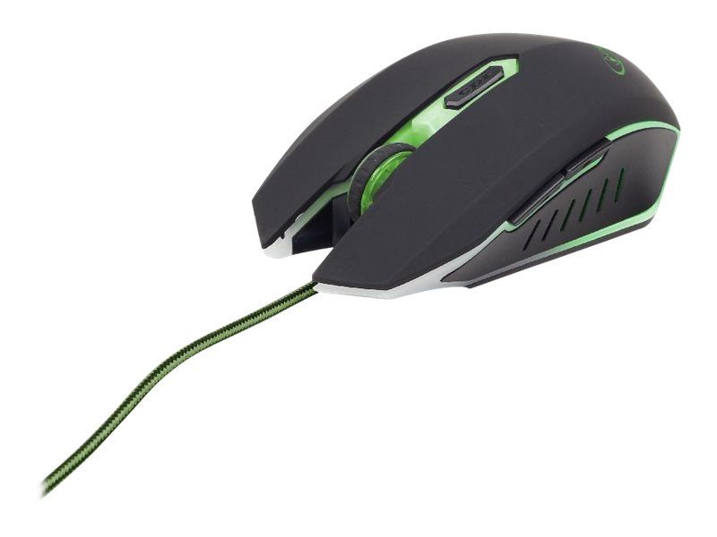 MOUSE GEMBIRD, gaming, cu fir, USB, optic, 2400 dpi, butoane/scroll 6/1, iluminare, negru / verde,  MUSG-001-G  (include TV 0.15 lei)