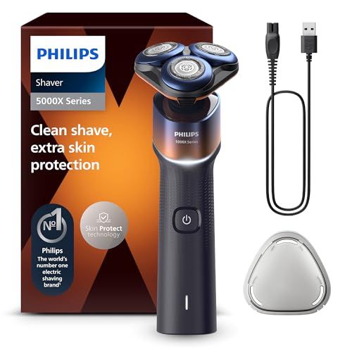 Aparat de ras PHILIPS Seria 5000 X5012/00, barbierit umed/uscat, tehnologie SkinProtect, capete flexibile 360, 50 de min, lame ComfortCut, Crom/Portocaliu