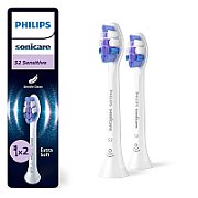 Rezerve PHILIPS Sonicare Sensitive HX6052/87, Pachet de 2 capete de periere, Standard, Click-on, Sincronizarea modurilor BrushSync, Alb, L x A x I (mm) 25.7x60x230.5