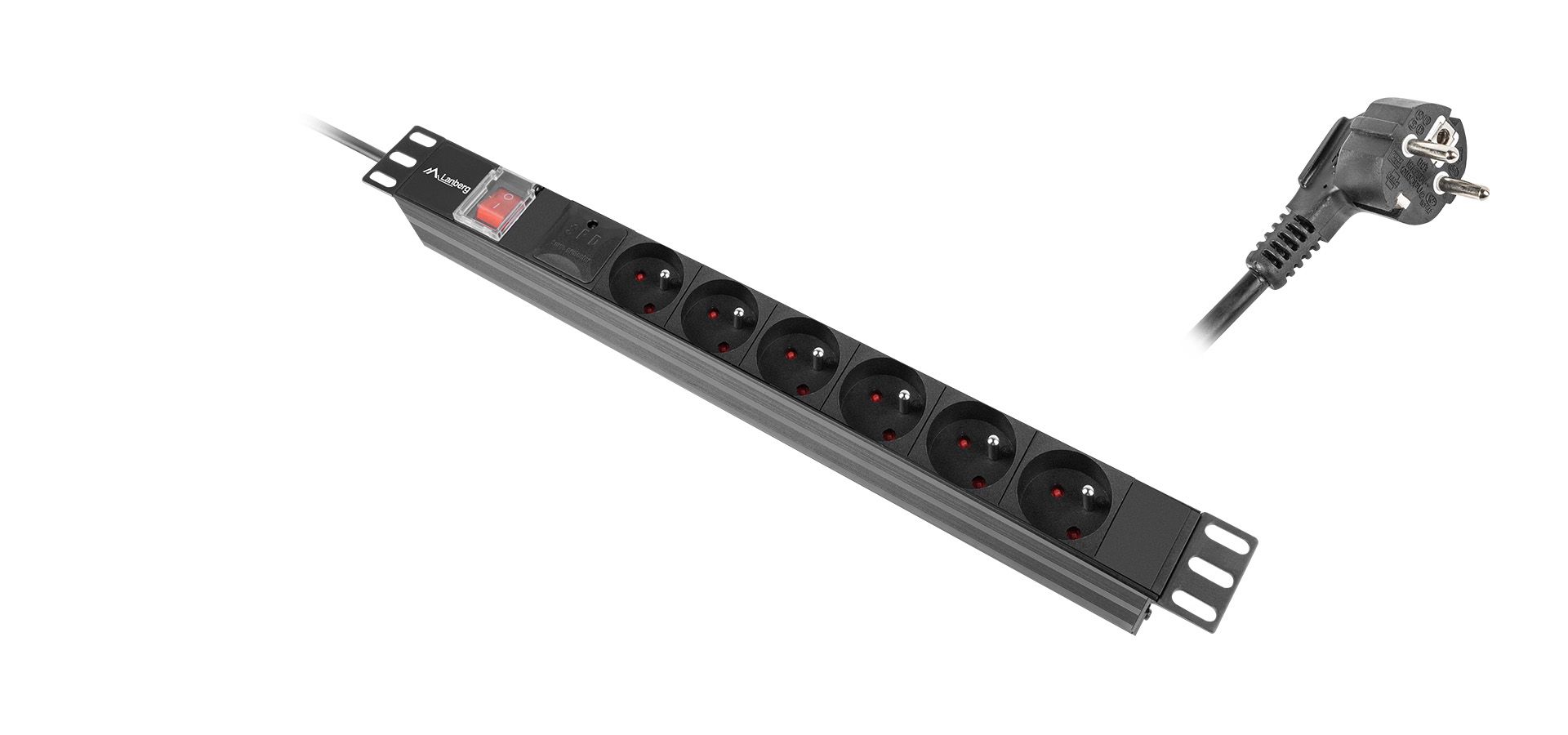 LANBERG PDU-06F-0200-BK Power Distrubution Unit PDU 19inch 1U 16A 2m 6x Schuko outlets black