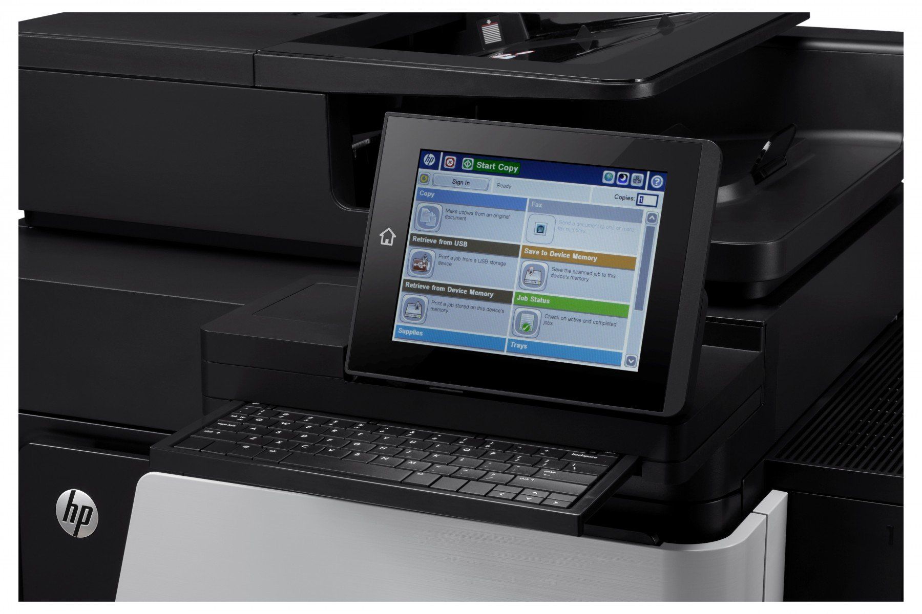 HP LaserJet Enterprise Flow MFP M830z, Imprimare,copiere,scanare,fax, ADF de 200 de coli imprimare prin port USB frontal scanare către e-mail/PDF imprimare f