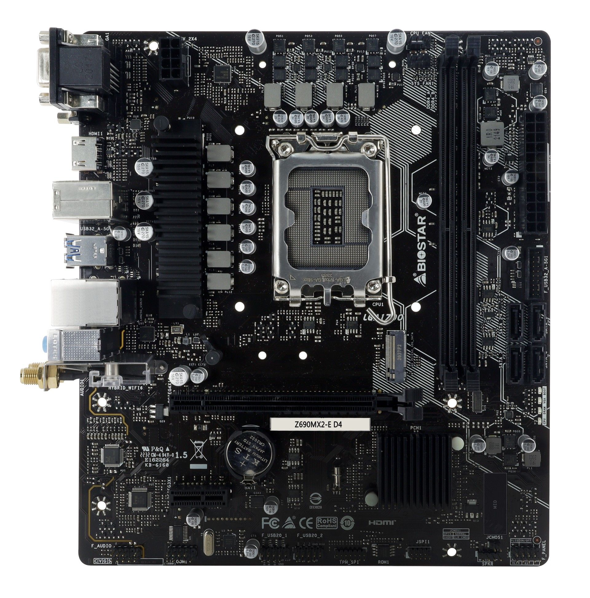 Placa de baza Biostar  Z690MX2E D4 , skt. LGA 1700, chipset Intel Z690, mATX, 2 x DDR4 max. 64 GB, USB 3.2 gen 1, 4 x SATA, 1 x M.2, PCIe 4.0, HDMI, VGA+DVI,  Z690MX2E D4 