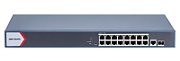 Switch PoE Hikvision DS-3E1518P-EI/M: 16 x gigabit PoE RJ45 ports, 1 × gigabit RJ45 port, 1 x gigabit fiber optical port, 16 porturi PoE maxim 30W, buget PoE 130W, tensiune alimentare 100~240 VAC, 50/60 Hz, Max. 2.5 A, dimensiuni: 440.0 mm × 220.8 mm × 44.0 mm, greutate: 2.7kg, montare in rack.