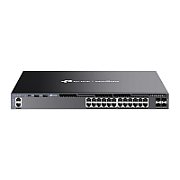 Omada 24-Port Gigabit Stackable L3 Managed Switch with 4 10GE SFP+ Slots PORT: 24× Gigabit RJ45 Ports, 4× 10G SFP+ Slots, RJ45/Type C USB Console Port, Management Port, 2× USB2.0 Ports SPEC: 1U 19-inch Rack-mountable Steel Case FEATURE: Integration with Omada SDN Controller, Stacking, RIP, OSPF