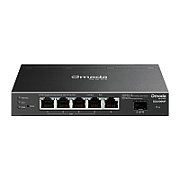 TP-LINK Switch Omada Access 6-Port Gigabit, 5× Gigabit RJ45 ports (4× PoE+) and 1× Gigabit SFP slot, 63W total PoE budget pana la 30W pentru fiecare port* PoE+, putere maxima 53.5 VDC / 1.31 A, capacitate switch 12 Gbps