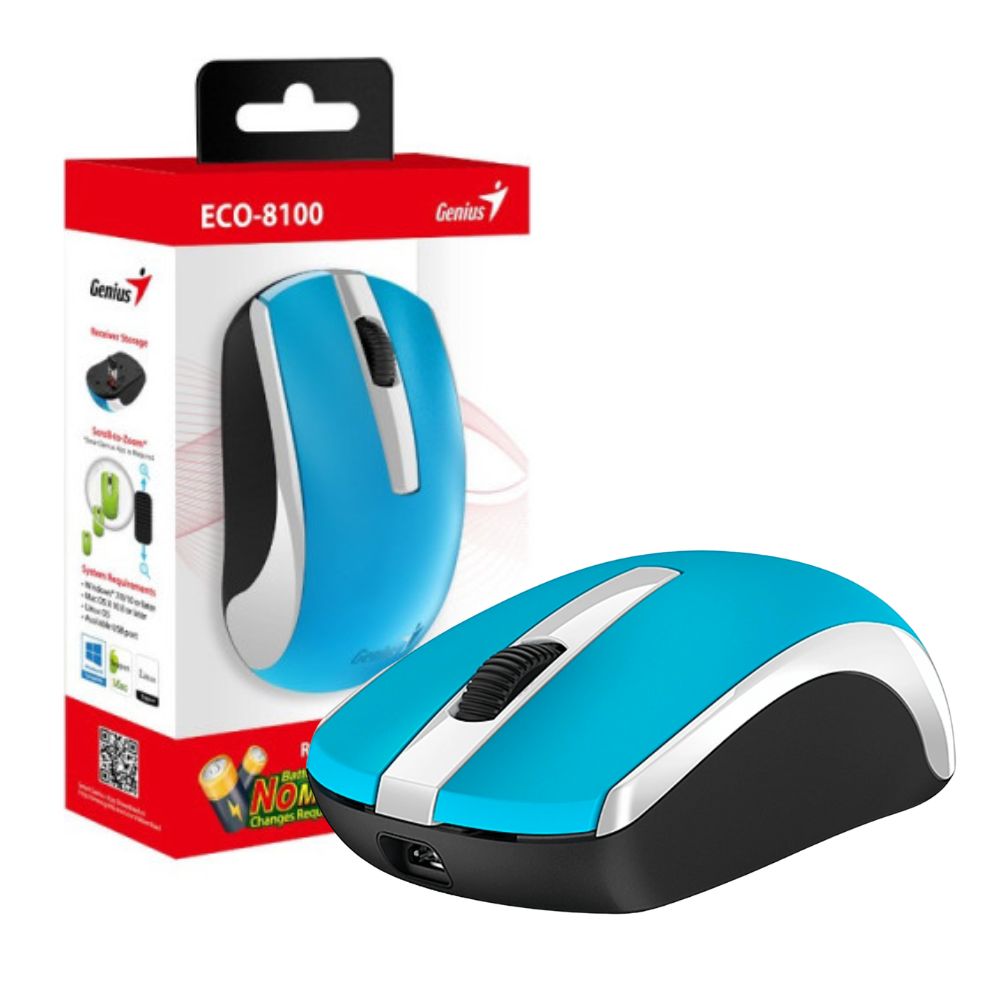 Mouse Genius  ECO-8100 , PC sau NB, wireless 2.4GHz, optic, 1200 dpi, butoane/scroll 3/1, acumulator, albastru,  31030046401  (timbru verde 0.18 lei) 4710268 262756