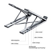 Canyon Laptop stands with hub, TYPE C F to HDMI2.0+2USB3.0+USBC3.0+RJ45+PD, TYEP C TO C cable 1m white with Emarker: HUSB332A, Material: Aluminum case+ABS+PS, Size: 245x240x27.2+/-0.3mm, Weight:1304g