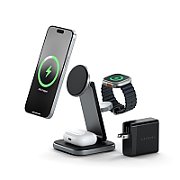 Satechi 3-in-1 Foldable Qi2 Wireless Charging Stand with Type A,C,G plugs - Space Gray