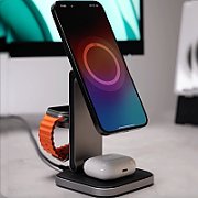 Satechi 3-in-1 Foldable Qi2 Wireless Charging Stand with Type A,C,G plugs - Space Gray