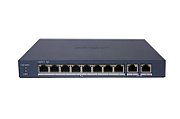 Switch PoE Hikvision DS-3E1510P-EI/M(B): 8 × Gigabit PoE port,2 × Gigabit RJ45 port, 8 porturi PoE maxim 30W, buget PoE 80W, tensiune alimentare 54VDC, 1.6A, dimensiuni: 217.6 mm × 27.6 mm × 108.5 mm, greutate: 0.54kg, montare pe birou sau pe perete.
