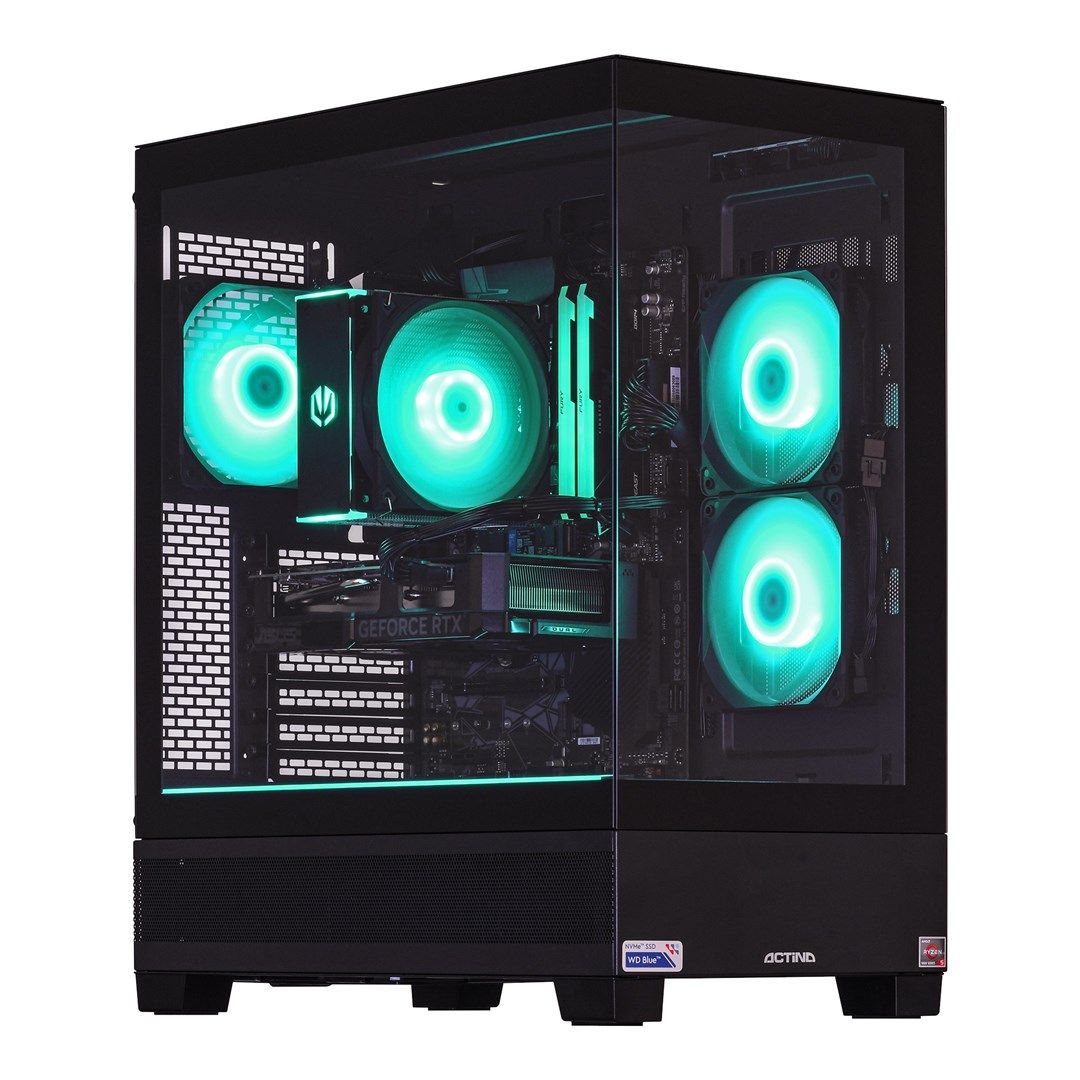 Desktop PC Actina Midi Tower, AMD 7600X3D (6 C / 12 T, 4.1 GHz - 4.7 GHz), 32 GB RAM, 1 TB SSD, AMD RX 9070 16 GB, Fara sistem de operare