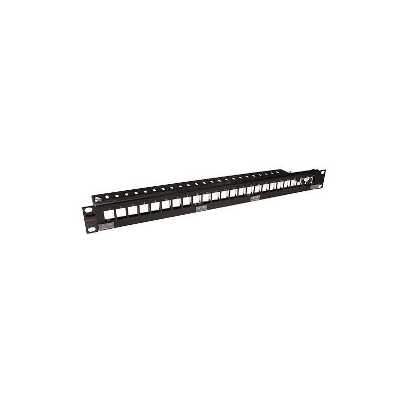 Patch panel 19'', 1U, 24 porturi neechipat, pentru conectori Keystone, cu bare de gestionare a cablurilor - Molex