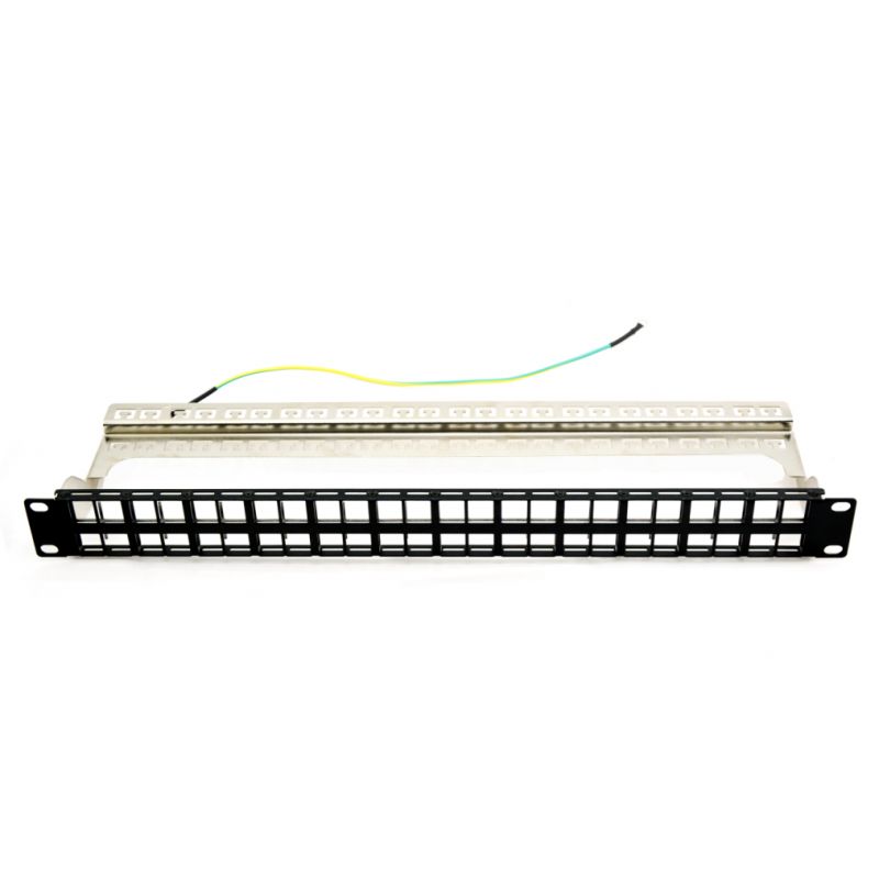 Patch panel 48 porturi, 1U, neechipat, ecranat, suport de cabluri integrat, black - EMTEX