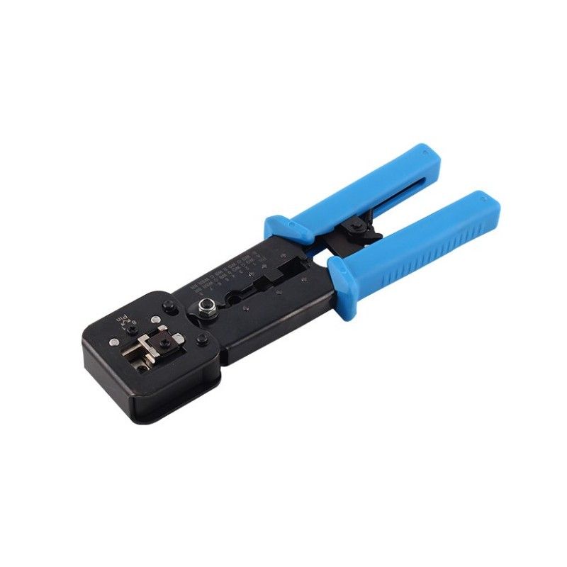 Cleste profesional sertizare conectori RJ11, RJ12, RJ45 cu stripper pentru izolatie si mecanism de blocare și revenire, pentru mufe passthrough