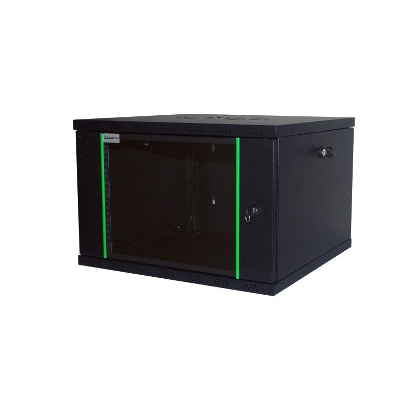 Rack 19'' 4U 600x450, de perete, usa din sticla, panouri detasabile si securizate, dezasamblat, capacitate 100kg, negru RAL9005, D-META-2, DECKRO