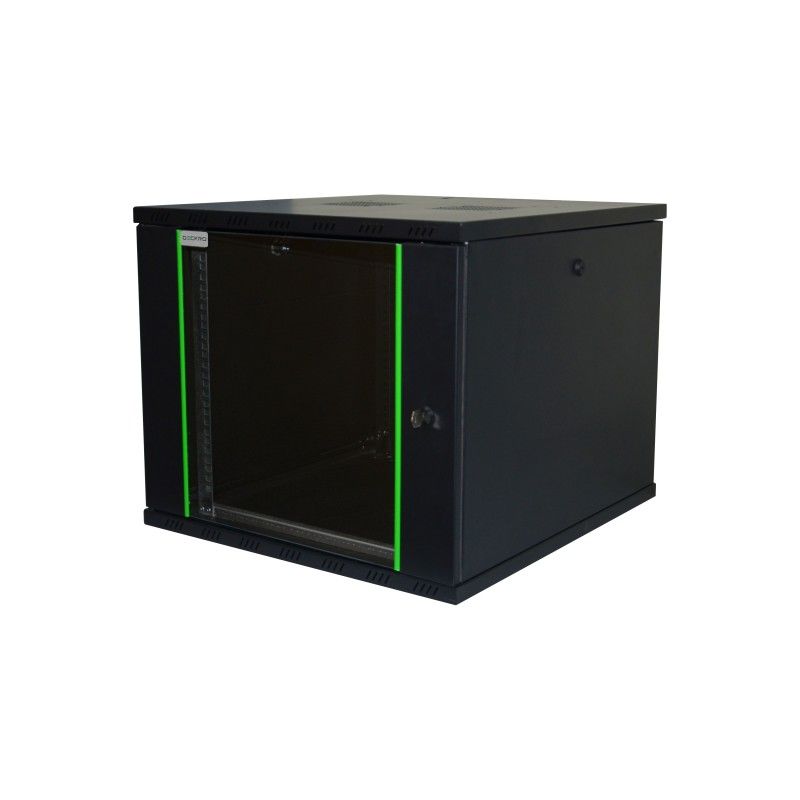 Rack 19'' 12U 600x600, de perete, usa din sticla, panouri detasabile si securizate, dezasamblat, capacitate 100kg, negru RAL9005, D-META-2, DECKRO