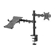 Suport de birou pentru monitor si laptop, Nexio, 17-32 inch(43cm-81cm), dubla articulatie, reglabil, capacitate sustinere 9KG/suport, Negru