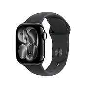 Apple Watch Series 11 GPS 42mm Carcasă din aluminiu negru cu brățară sport neagră - M/L