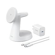 Stand cu incarcare wireless 3 in 1 Anker, MagGo 3-in-1, 15W, fast charge, pentru iPhone seriile 12-16. apple Watch si AirPods, cablu USB-C inclus, 1 x USB-C incarcare, alb,  B25M4G21  (timbru verde 0.18 lei) - 0194644206772