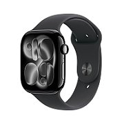 Apple Watch Series 11 GPS 46mm Carcasă din aluminiu negru intens cu brățară sport neagră - M/L