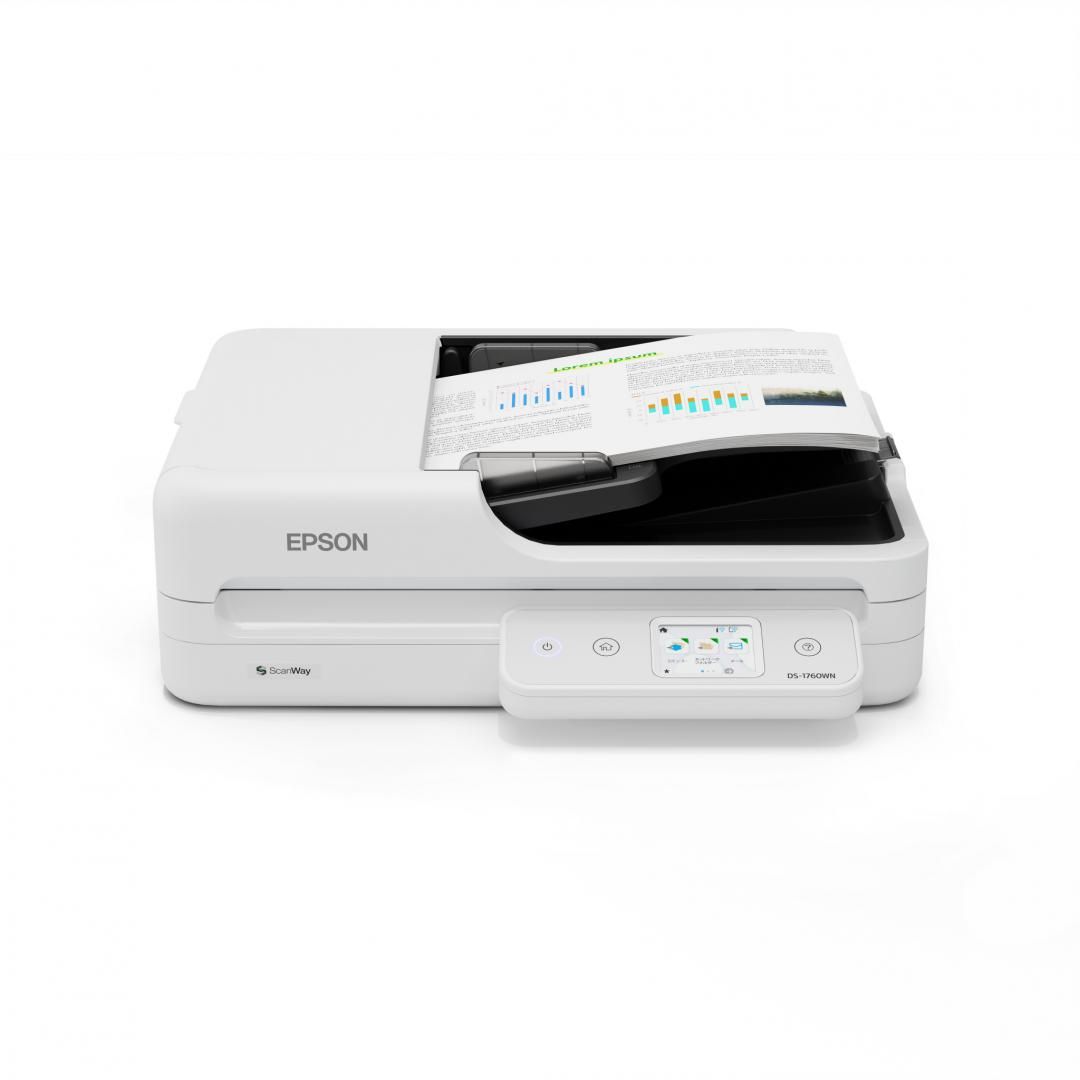 EPSON DS-1760WN DESKTOP A4 SCANNER, SCANNER, Tip Flatbed, Rezolutie 1.200 DPI x 1.200 DPI, ADF 600 DPI x 600 DPI, Formate hartie: A4 (21.0x29.7 cm), A5 (14.8x21.0 cm), A6 (10.5x14.8 cm), B5, B6, Letter, Letter Legal, Susra lumina: ReadyScan LED technology, Viteza scanare: Monochrome:30 pages/min -
