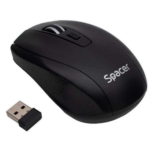 MOUSE Spacer, PC sau NB, wireless, 2.4GHz, optic, max.1600 dpi, butoane/scroll 4/1, rezolutie selectabila, negru,  SPMO-WS-BK-04   (timbru verde 0.18 lei)