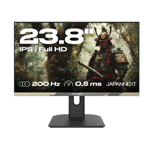 JAPANNEXT Monitor 23.8  IPS Full HD 200Hz 0.5ms Height & Tilt Adjustment, Speakers, 100% sRGB, G-Sync/FreeSync, Camo