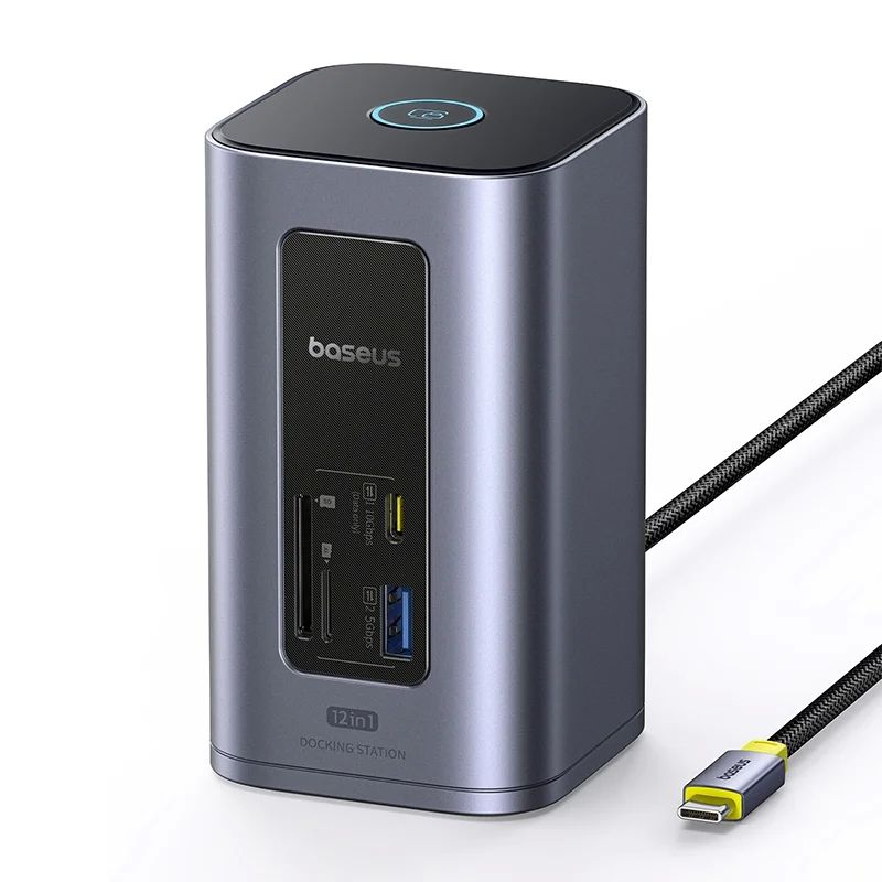 DOCKING STATION Baseus Spacemate RD1 12 in 1, input USB Type-C, output 2xHDMI 4K@60Hz, 2xUSB-C (10Gbps), 2xUSB-A (5Gbps), 2xUSB, 1xRJ45, card reader SD/micro SD, 1XUSB-C (PD), gri  B00568103813-00  (timbru verde 0.18 lei) - 6932172687137