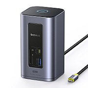 DOCKING STATION Baseus Spacemate RD1 12 in 1, input USB Type-C, output 2xHDMI 4K@60Hz, 2xUSB-C (10Gbps), 2xUSB-A (5Gbps), 2xUSB, 1xRJ45, card reader SD/micro SD, 1XUSB-C (PD), gri  B00568103813-00  (timbru verde 0.18 lei) - 6932172687137