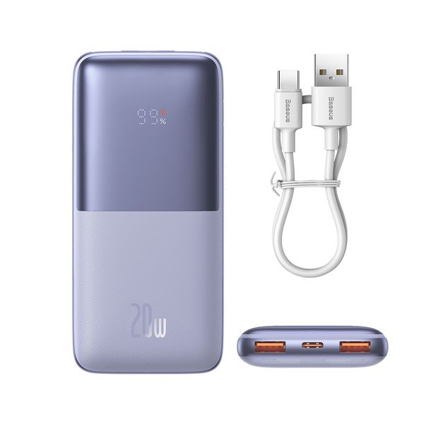 POWER BANK Baseus Bipow Pro, 10000mAh, PD 20W, 2 x USB 1 x USB Type-C, digital display pt. status baterie, include cablu USB la USB Type-C de 30 cm, violet  PPBD040205  (timbru verde 0.98 lei) - 6932172614591