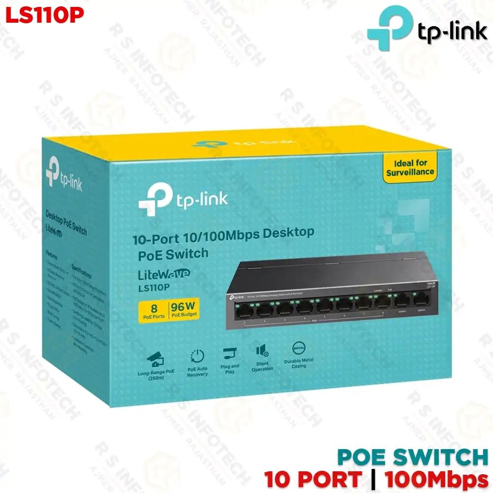 Switch TP Link, 10-Port 10/100Mbps Desktop Switch with 8-Port PoE+, 10BASE-T: UTP category 3, 4, 5 cable (maximum 100m), 100BASE-TX: UTP category 5 or above cable (maximum 100m), 2 Gbps
