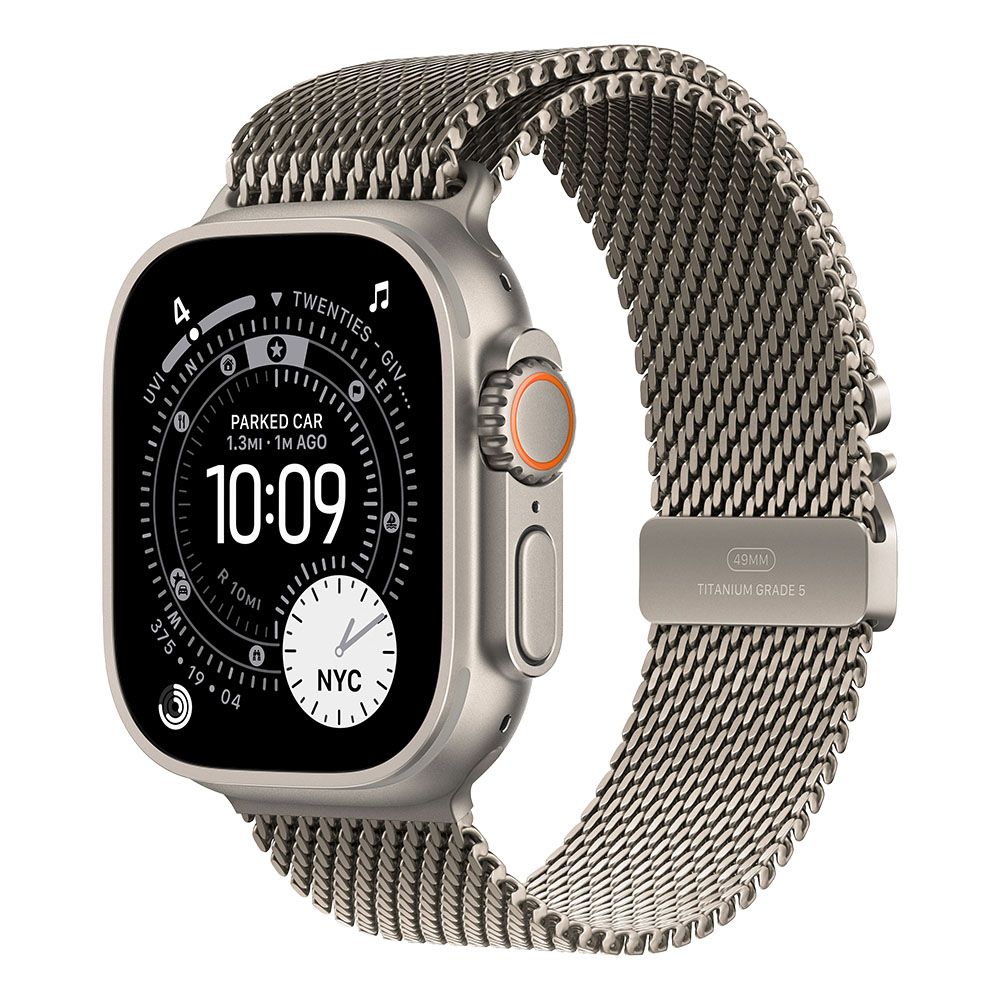 Apple Watch Ultra 3 GPS + Cellular 49 mm Carcasă din titan natural cu brățară Milanese Loop din titan natural - Mic