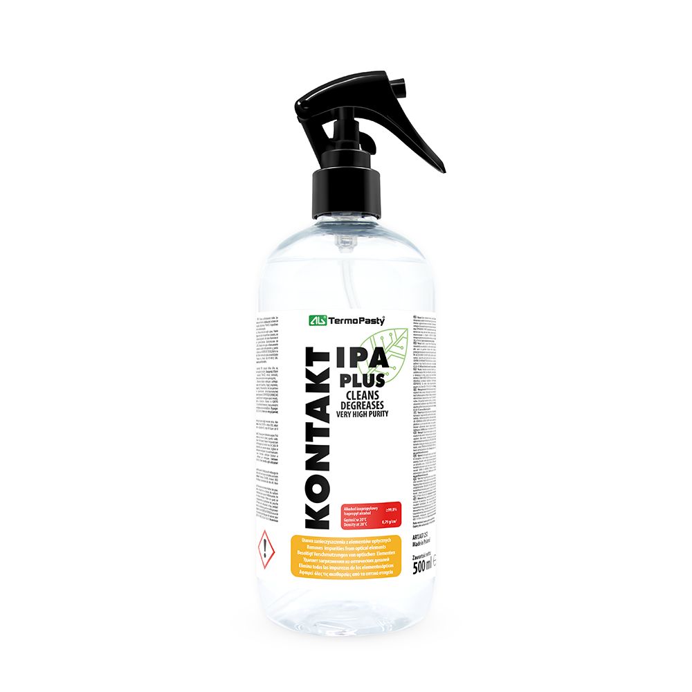 KONTAKT IPA PLUS. High purity alcohol isopropyl. Removes all impurities from optical elements. Leaves no marks or stains. Has degreasing properties. Plastic bottle 500 ml.