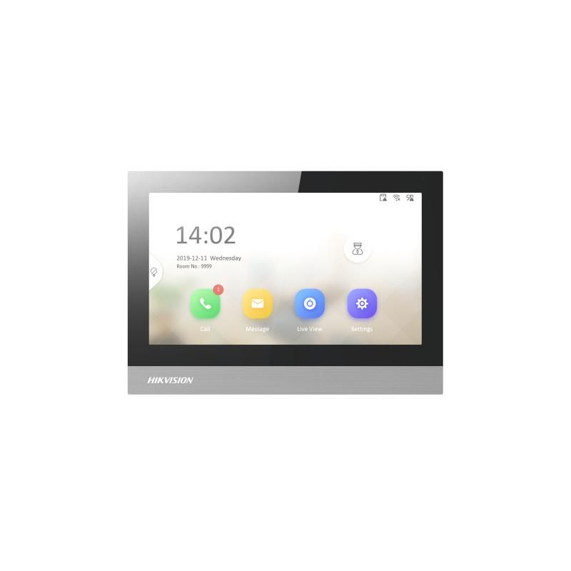 Monitor videointerfon WIFI 7  Hikvision DS-KH8350-WTE1/EU ecran colorful TFT 7 , rezolutie ecran 1024 × 600 Conectivitate: Retea wireless: Wi-Fi 802.11b/g/n 1 RJ-45 10/100Mbps self-adaptive TCP/IP, SIP, RTSP microfon incorporat 8x intrare alarma Alimentare: IEEE802.3at, Standard PoE,12 VDC