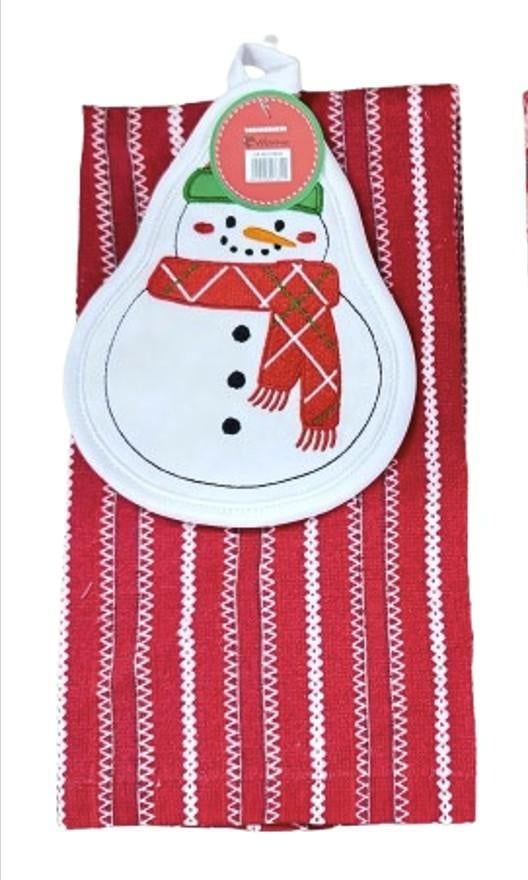 Set 2 piese bucatarie:suport vase,prosop Snowman