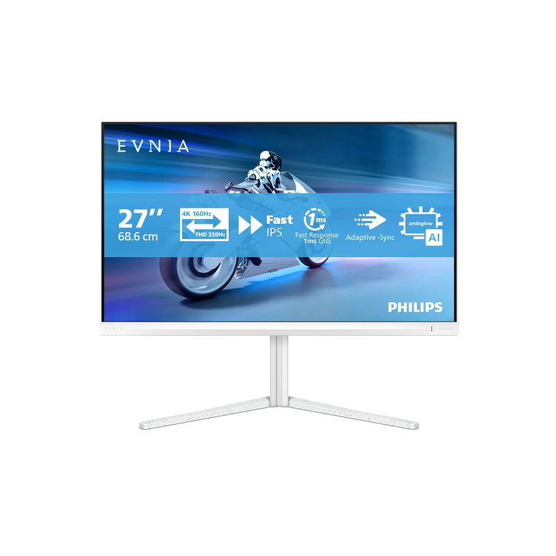 Monitor Philips 27  27M2N5901A/00, Diagonal (inch): 27, Diagonal (cm): 68, Aspect ratio: 16:9, Panel: IPS, Resolution: 3840x2160/1920x1080, Refresh Rate: 160Hz/320Hz, Response time GtG: 1ms, Brightness (max): 350 cd/m² / 450 cd/m², Contrast (static) : 1000:1, Viewing angle: 178/178, Color Gamut