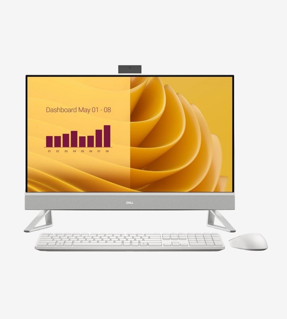 DELL All-In-One EC27250, 27-inch FHD (1920 x 1080) Narrow Border Infinity Touch Display with Wide Viewing Angle, 5MP IR Tilt Camera (White), Intel(R) Core(TM) 7 processor 150U(12MB cache, 10 cores, 12 threads, up to 5.4 GHz), Intel(R) Graphics, 16GB, 2x8GB, DDR5, 5200 MT/s, 1TB M.2 PCIe NVMe Solid