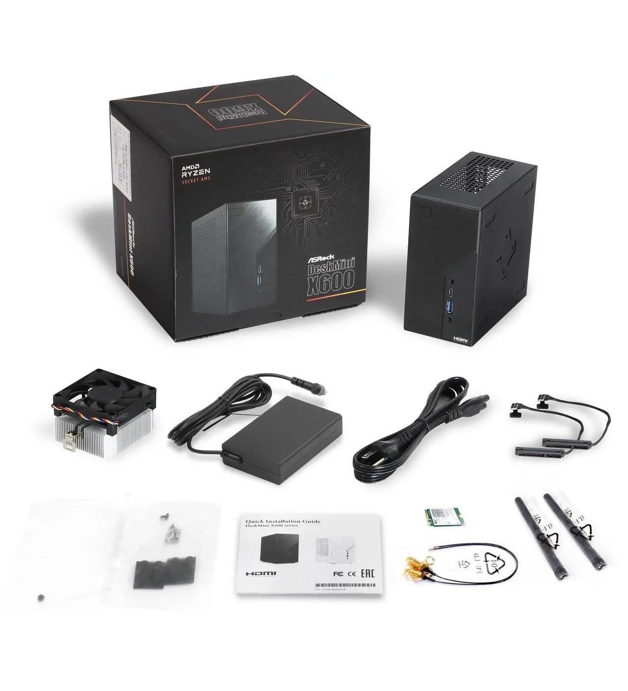 Desktop PC ASRock DeskMini X600 Mini PC, Fara procesor preinstalat Fara procesor, fara memorie, fara stocare, Fara unitate optica, AMD Fara placa video Partajata, Alimentator extern 120 W, Fara sistem de operare