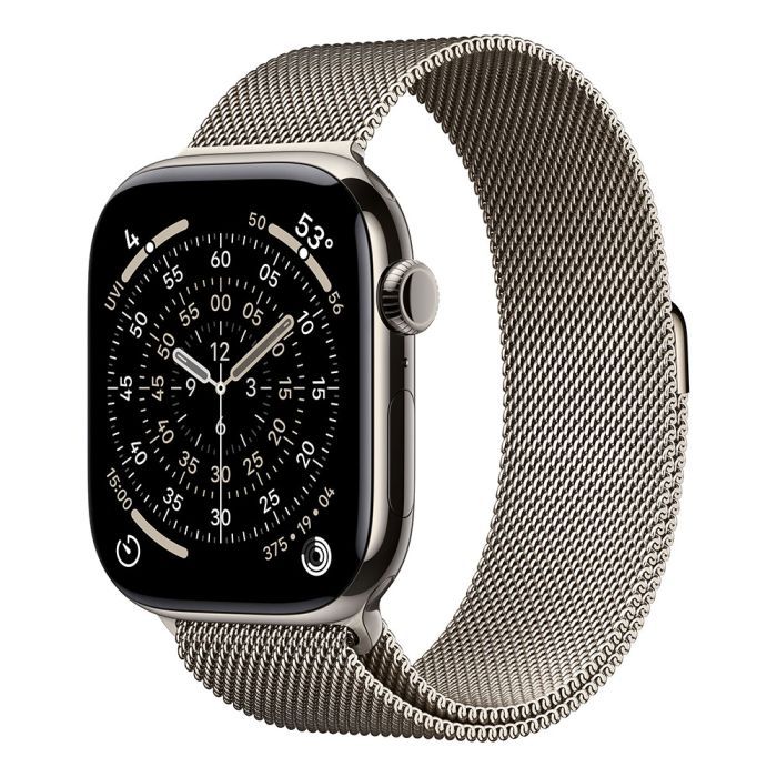 Apple Watch Series 11 GPS + Cellular 46mm Carcasă din Titan Natural cu Brățară Milanese Naturală - S/M