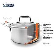 SEMIOALA INOX+CAPAC STICLA 20x10CM, 2.8L, ATOMIC3, COOKING BY HEINNER