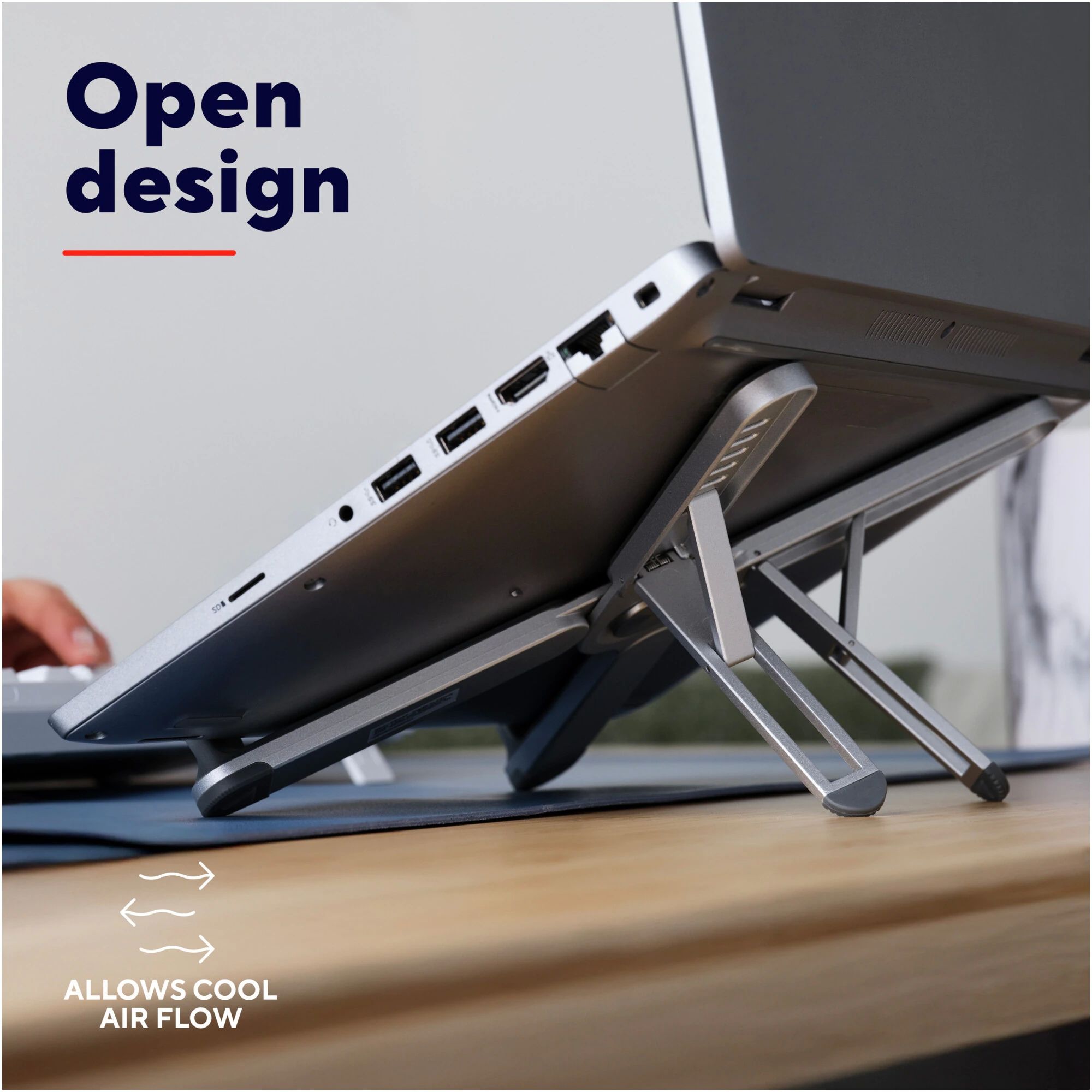 Stand laptop Trust Macy Foldable, ajustabil pe inaltime: 7 trepte, , dimensiune maxima laptop 17 , greutate maxima suportata 20kg, material aluminiu